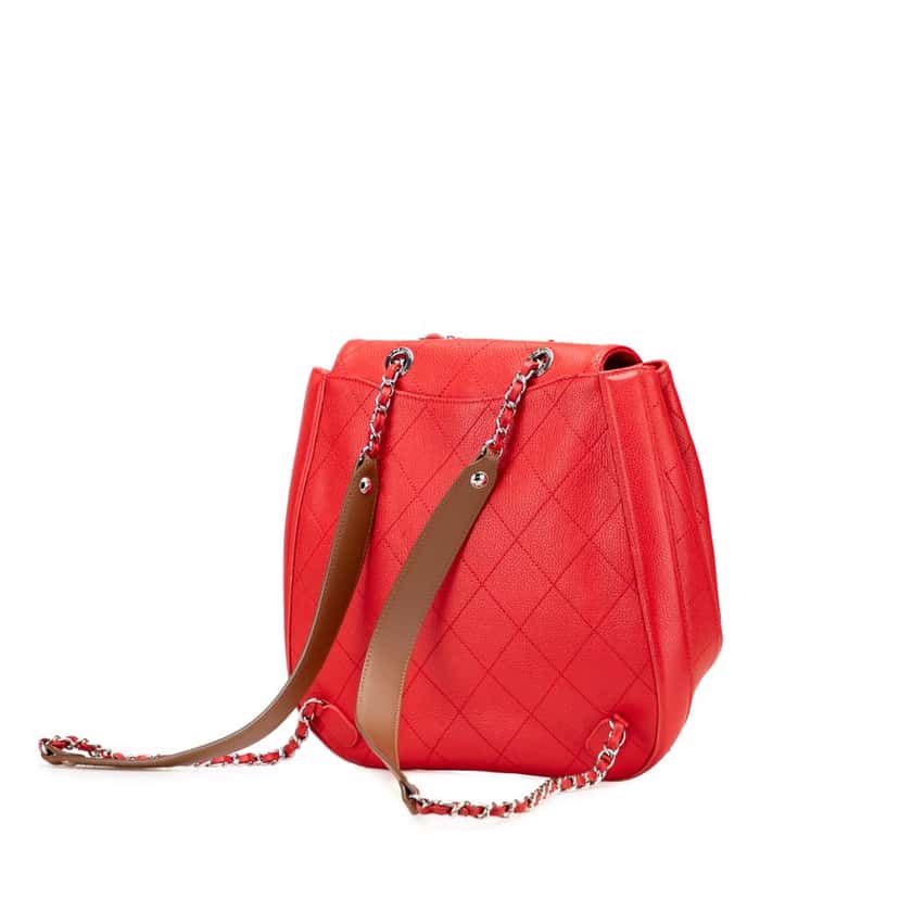 Chanel CC Quilted Caviar Drawstring Backpack Red Leather Good condition - Back View