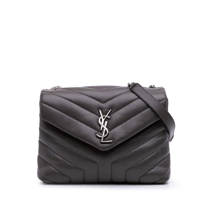 Saint Laurent Small Calfskin Monogram LouLou Shoulder Bag Grey Leather Good condition - Front View