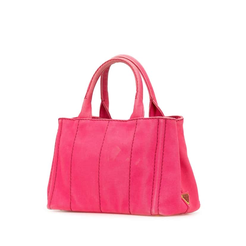 Prada Small Canvas Canapa Logo Satchel Pink Canvas Good condition - Back View