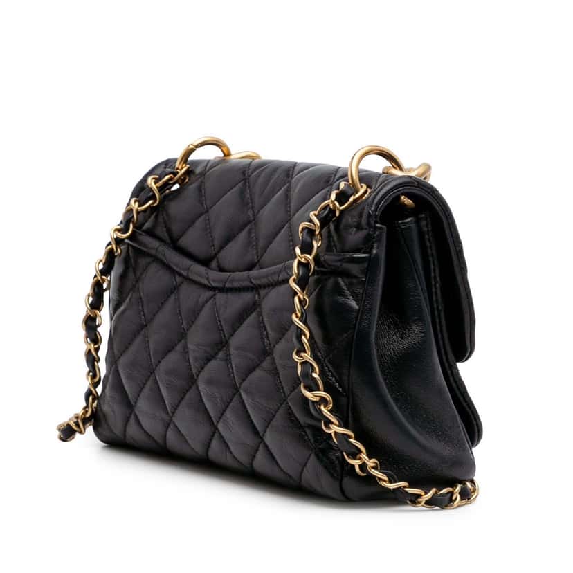 Chanel Small Quilted Lambskin Chain Link Flap Black Leather Good condition - Back View