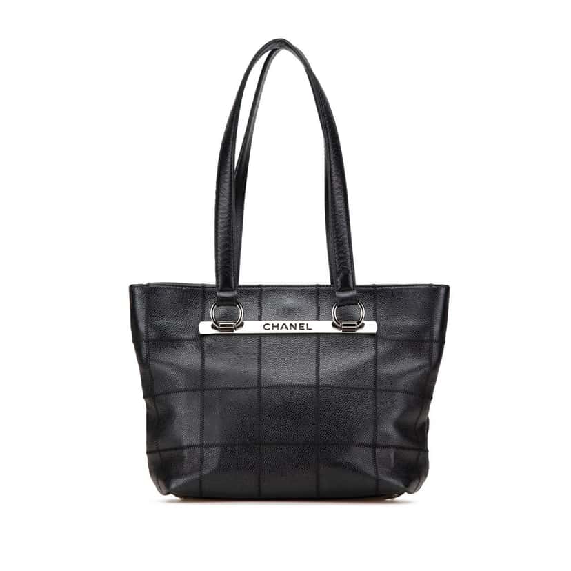 Chanel Caviar Choco Bar Tote Black Leather Good condition - Front View