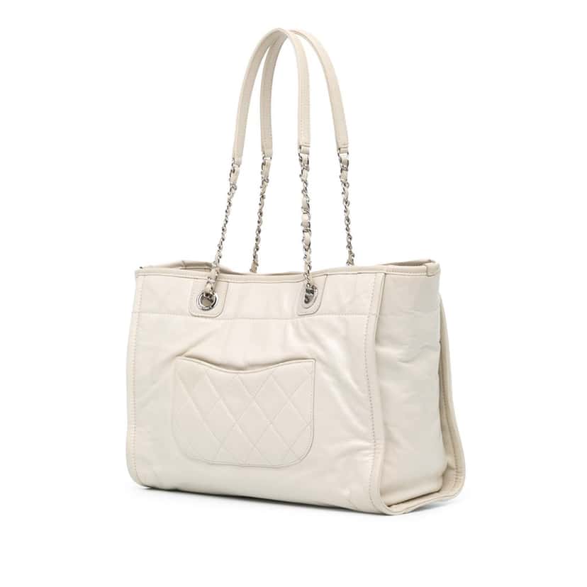Chanel Small Glazed Calfskin Deauville Tote White Leather Good condition - Back View