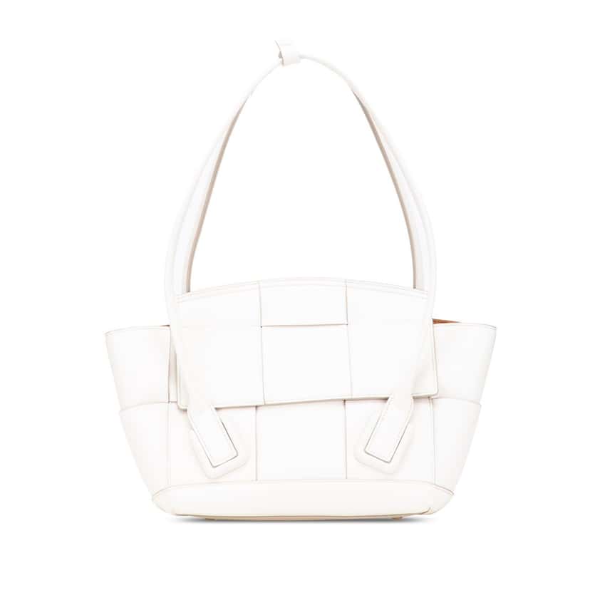 Bottega Veneta Small Calfskin Maxi Intrecciato Arco Satchel White Leather Good condition - Front View