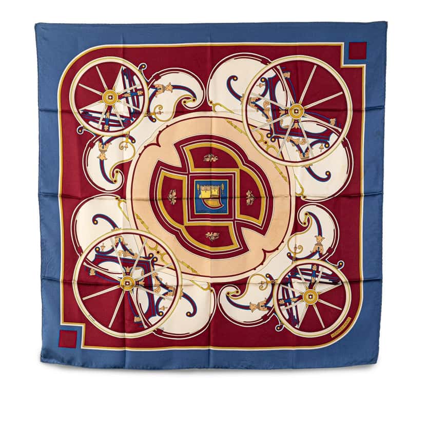 Hermès Washingtons Carriage Silk Scarf Red Silk Good condition - Front View
