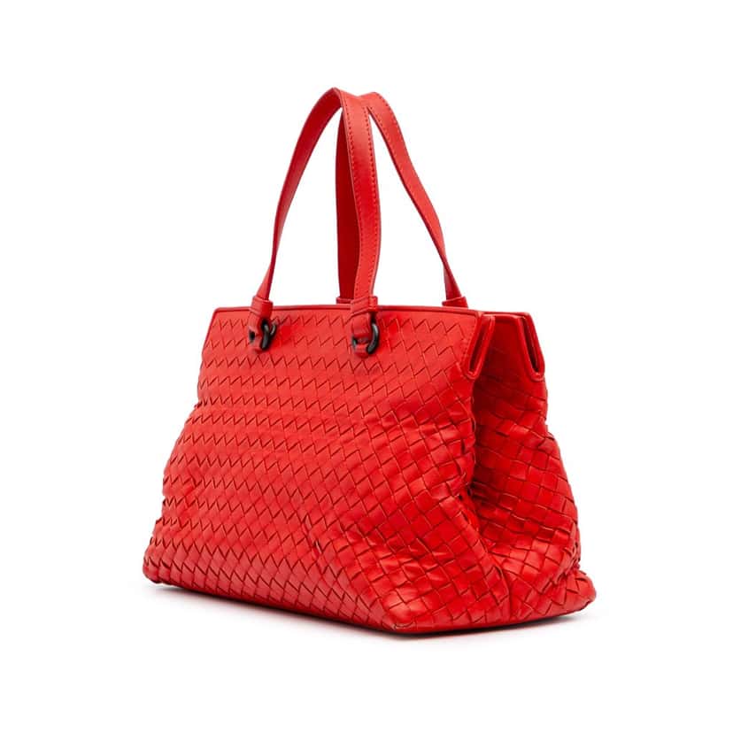 Bottega Veneta Nappa Intrecciato Satchel Red Leather Good condition - Back View