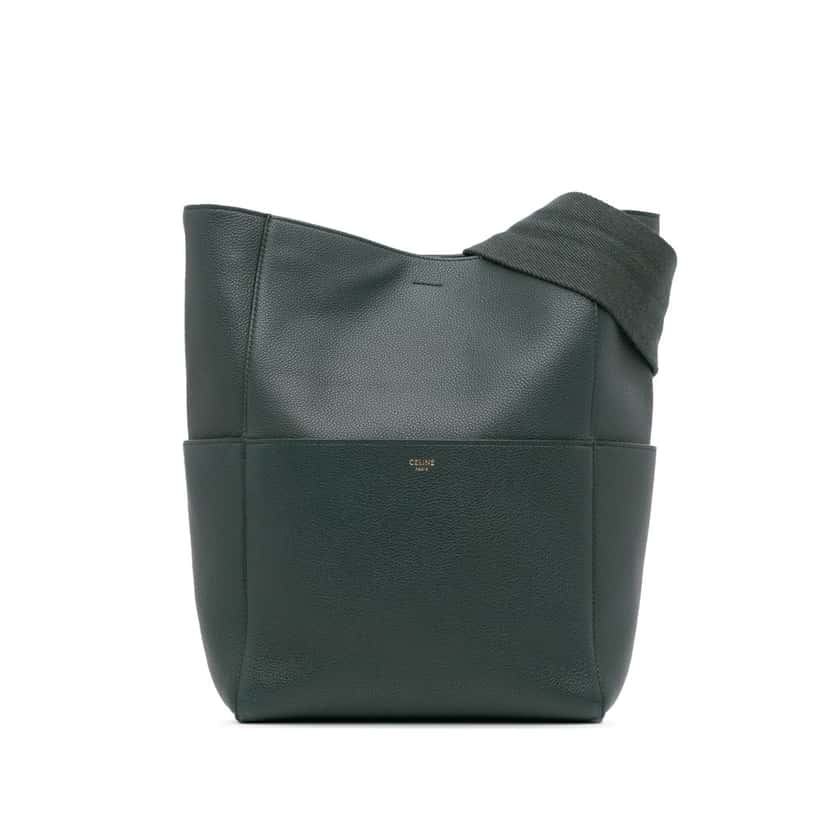 Celine Medium Leather Seau Sangle Bucket Green Leather Good condition - Front View