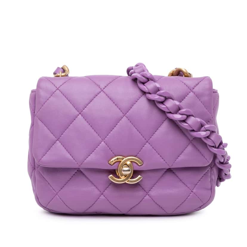 Chanel Mini Quilted Lambskin Candy Chain Flap Purple Leather Very good condition - Front View