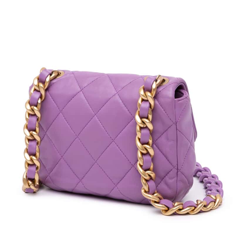Chanel Mini Quilted Lambskin Candy Chain Flap Purple Leather Very good condition - Back View