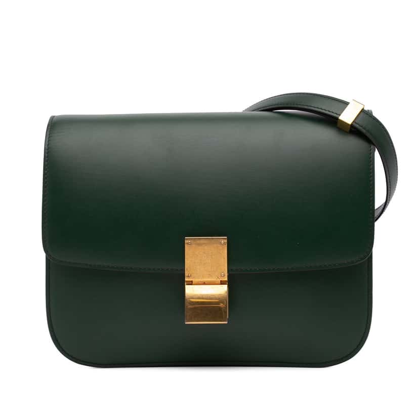 Celine Medium Calfskin Classic Box Green Leather Good condition - Front View