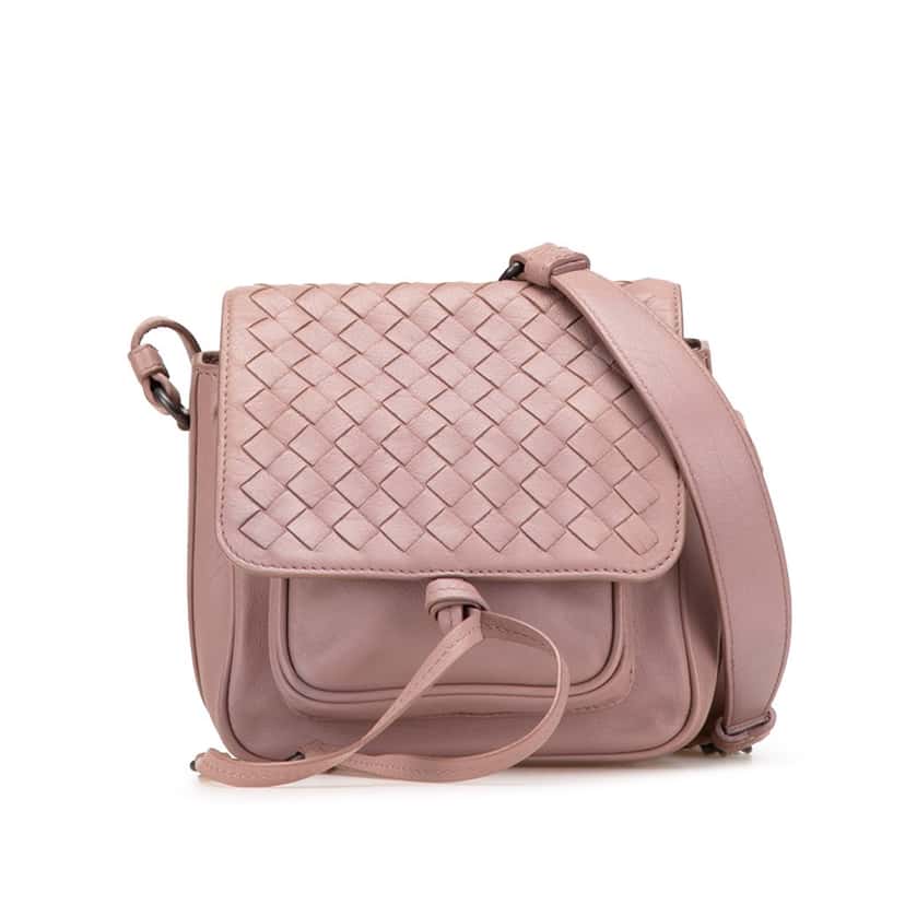 Bottega Veneta Nappa Intrecciato Flap Crossbody Pink Leather Good condition - Front View