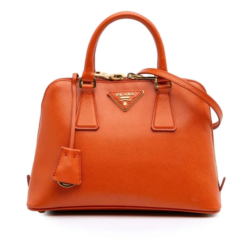 Prada Small Saffiano Lux Promenade Satchel Orange Leather Good condition - Front View