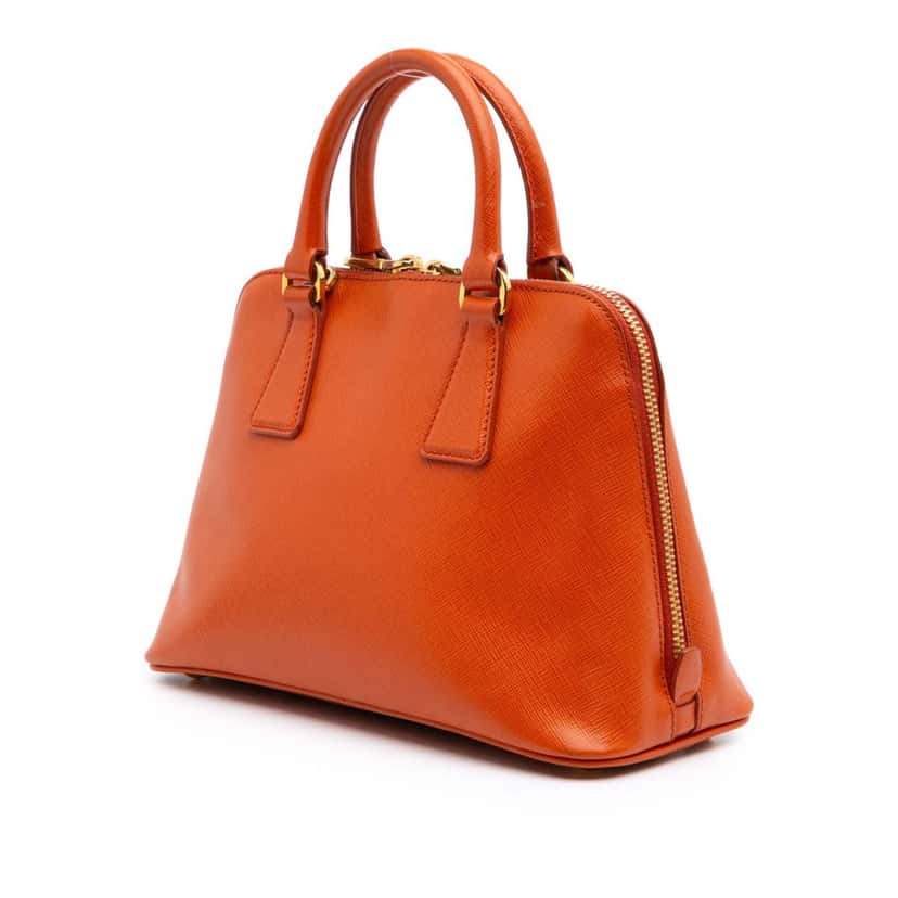Prada Small Saffiano Lux Promenade Satchel Orange Leather Good condition - Back View