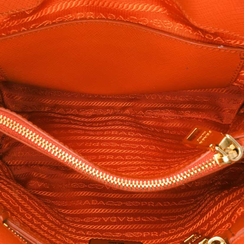 Prada Small Saffiano Lux Promenade Satchel Orange Leather Good condition - Model View