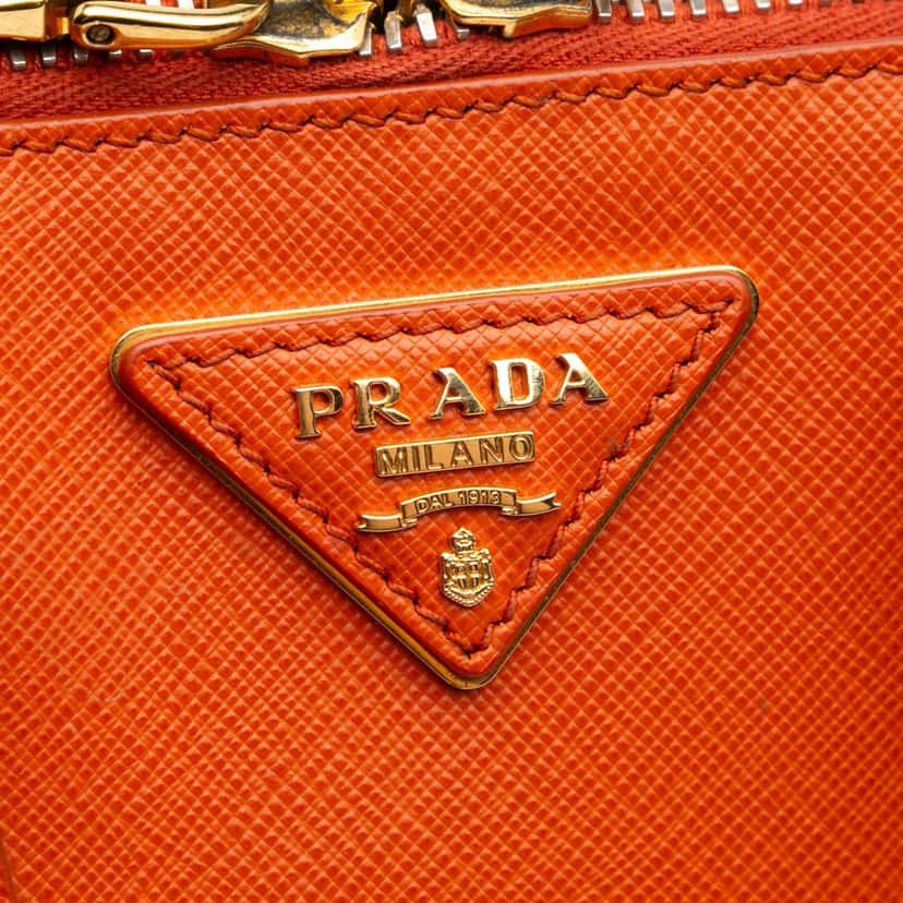 Prada Small Saffiano Lux Promenade Satchel Orange Leather Good condition - Box View