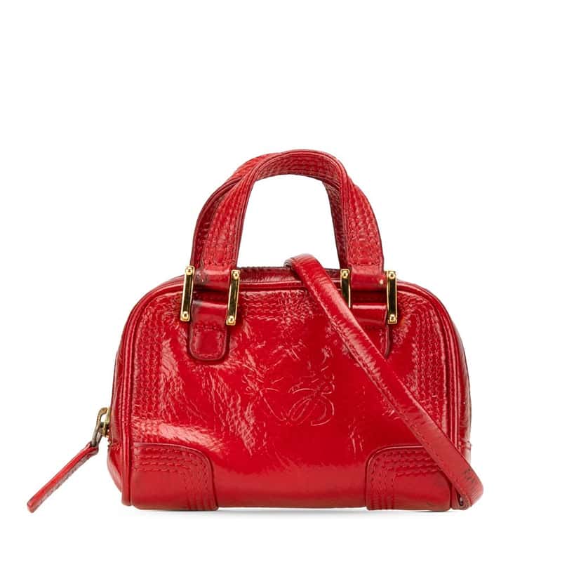 Loewe Micro Patent Amazona Satchel Red Leather Good condition - Front View