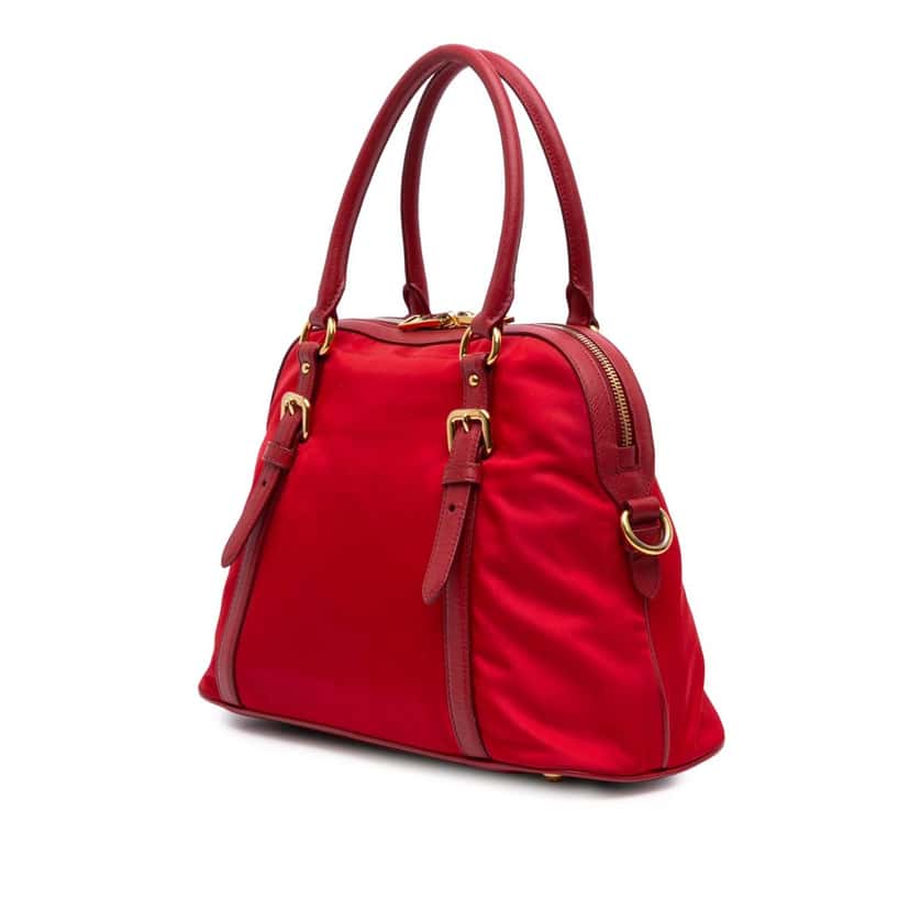 Prada Saffiano Trimmed Tessuto Dome Satchel Red Good condition - Back View