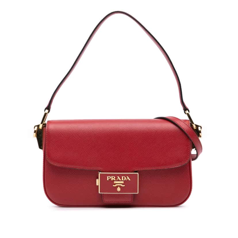Prada Saffiano Lux Embleme Satchel Red Leather Good condition - Front View