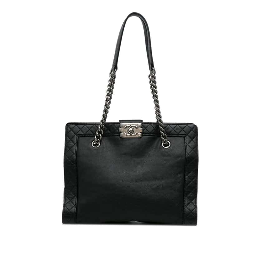 Chanel Medium Calfskin Boy Reverso Shopping Tote Black Leather Good condition - Front View