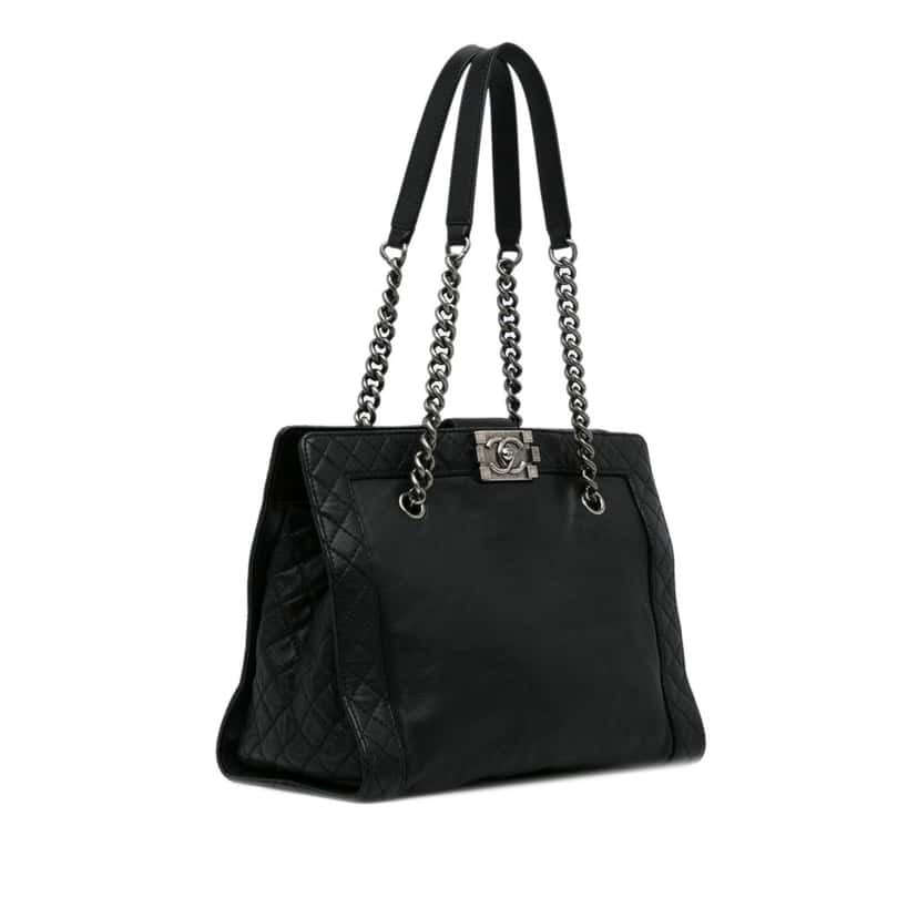 Chanel Medium Calfskin Boy Reverso Shopping Tote Black Leather Good condition - Back View