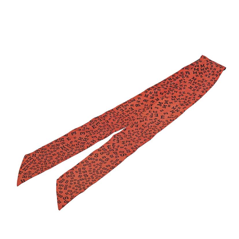 Hermès Scattered Letters Silk Twilly Scarf Red Silk Good condition - Front View