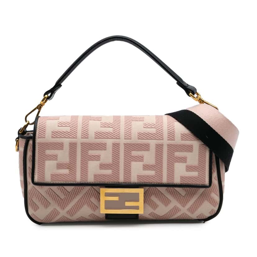 Fendi Zucca Embroidered Canvas Baguette Satchel Pink Canvas Good condition - Front View