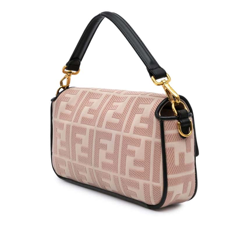 Fendi Zucca Embroidered Canvas Baguette Satchel Pink Canvas Good condition - Back View