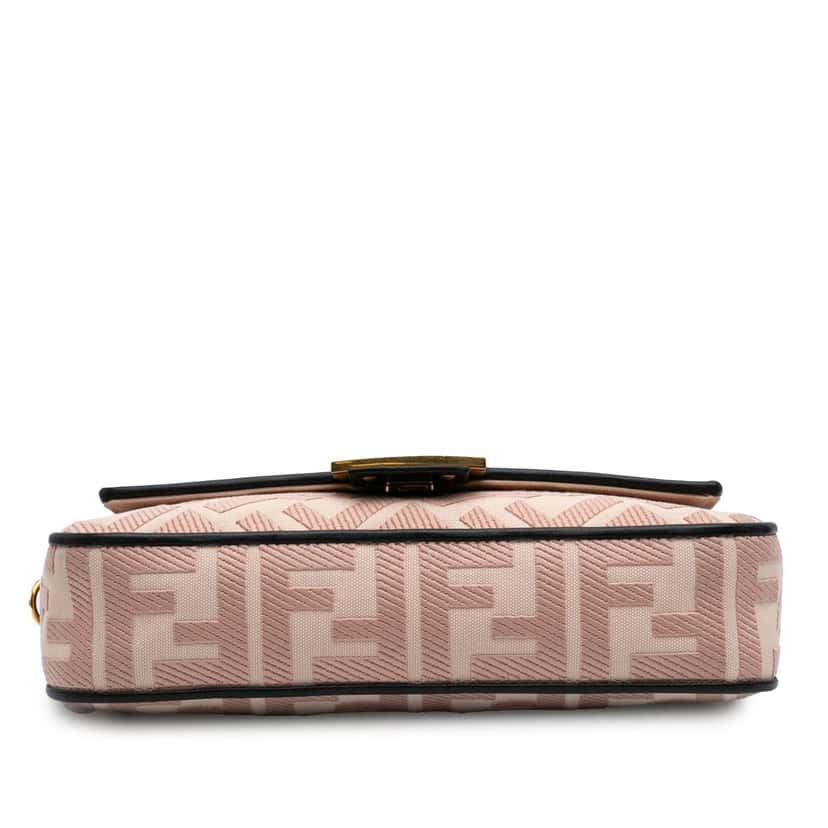 Fendi Zucca Embroidered Canvas Baguette Satchel Pink Canvas Good condition - Inside View
