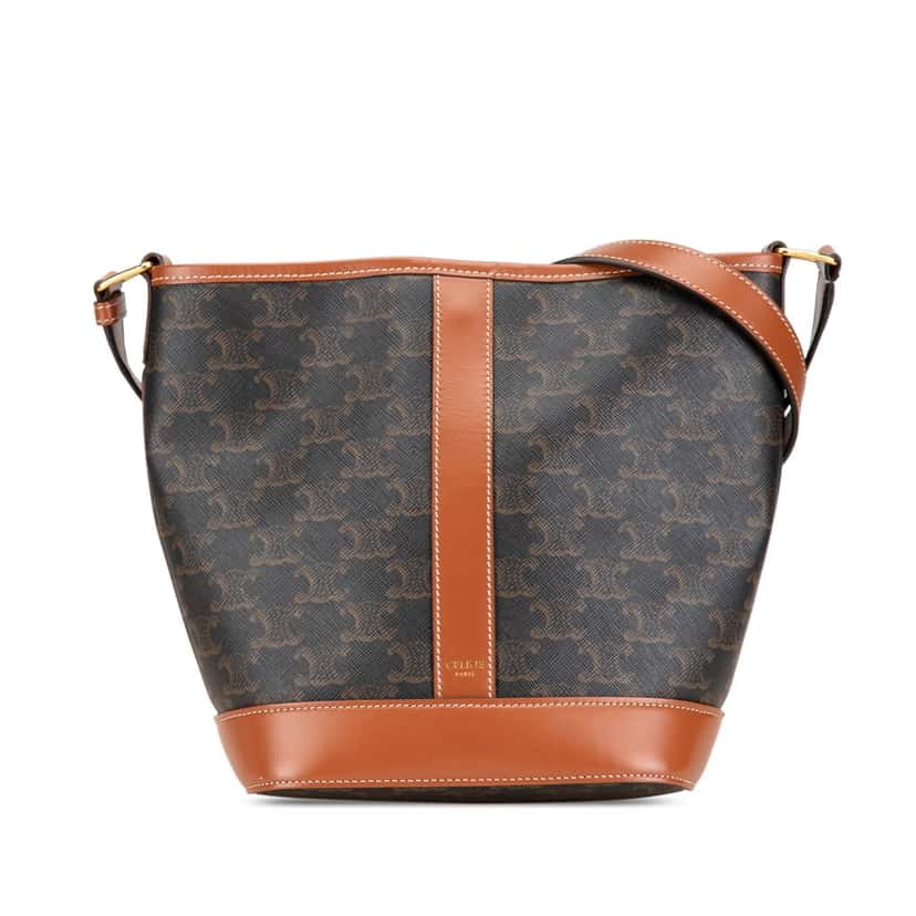 Celine Small Triomphe Coated Canvas Bucket Bag Brown Canvas Good condition - Front View