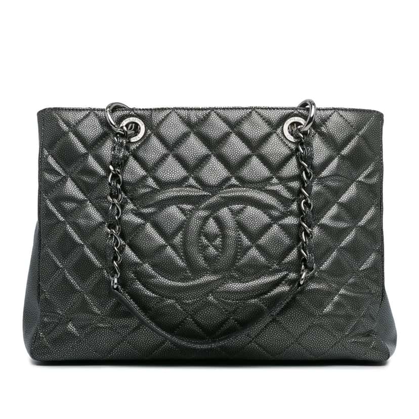 Chanel Metallic Caviar Grand Shopping Tote Grey Leather Good condition - Front View