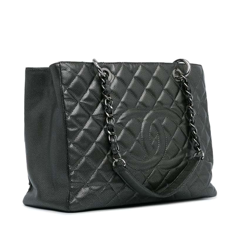 Chanel Metallic Caviar Grand Shopping Tote Grey Leather Good condition - Back View