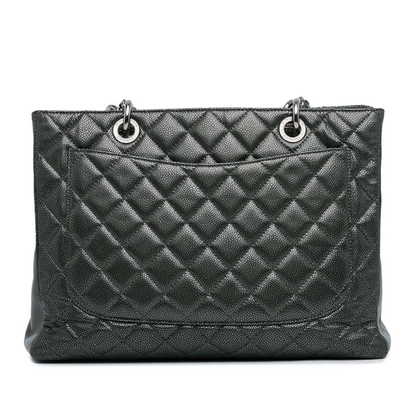 Chanel Metallic Caviar Grand Shopping Tote Grey Leather Good condition - Inside View