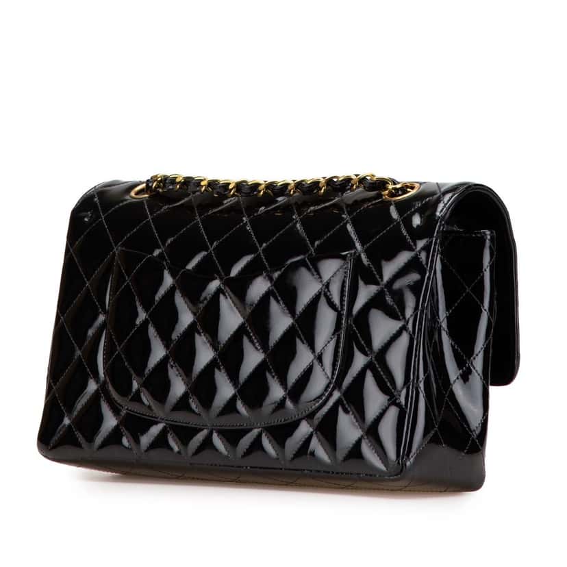 Chanel Medium Classic Patent Double Flap Black Leather Good condition - Back View