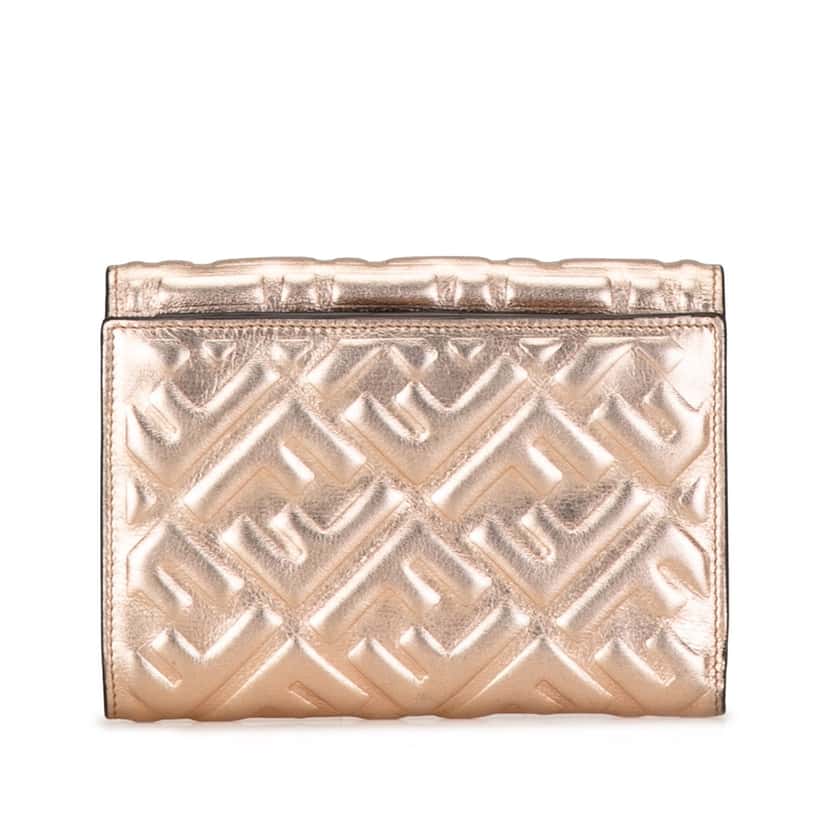Fendi Zucca Embossed Compact Wallet Gold Leather Very good condition - Inside View