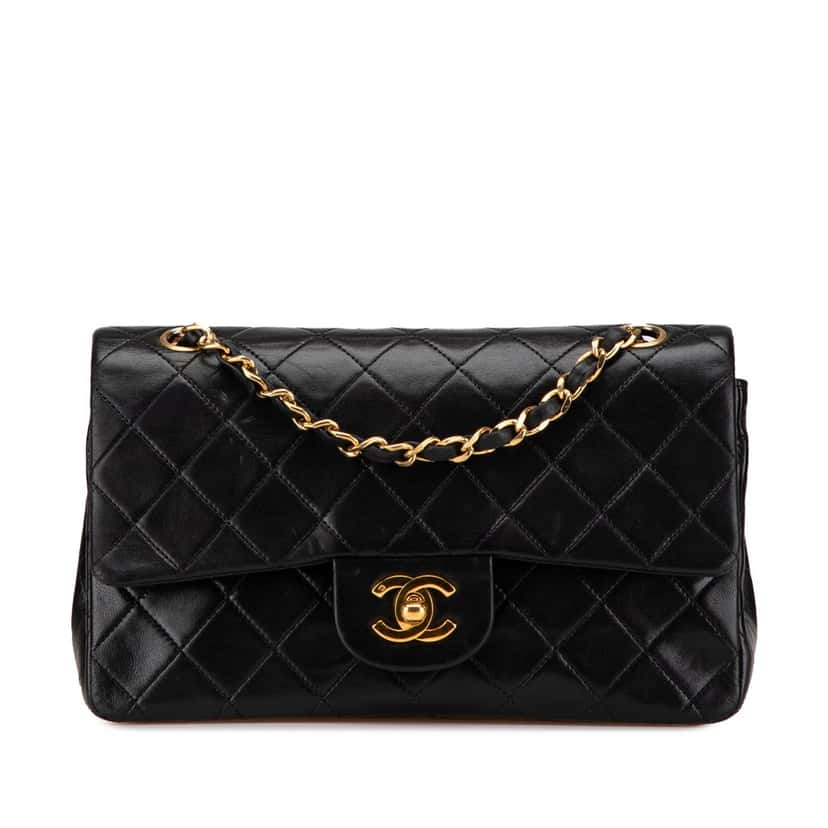 Chanel Small Classic Lambskin Double Flap Black Leather Good condition - Front View