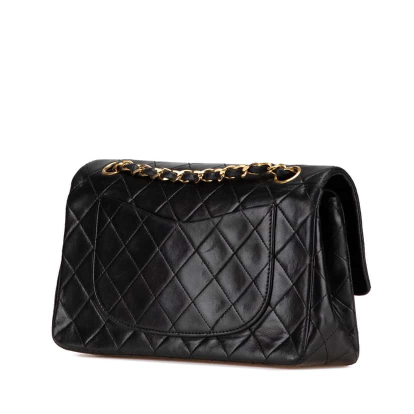 Chanel Small Classic Lambskin Double Flap Black Leather Good condition - Back View