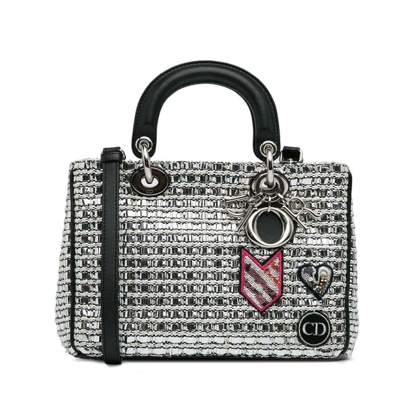 Dior Small Tweed Patch Diorissimo Tote Silver Tweed Good condition - Front View