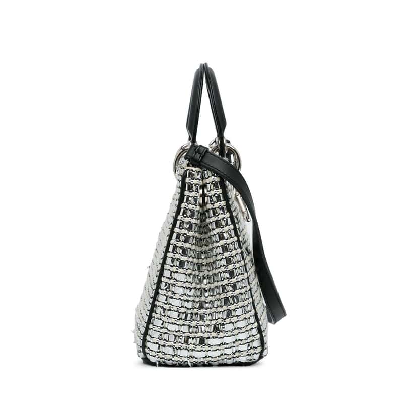 Dior Small Tweed Patch Diorissimo Tote Silver Tweed Good condition - Back View