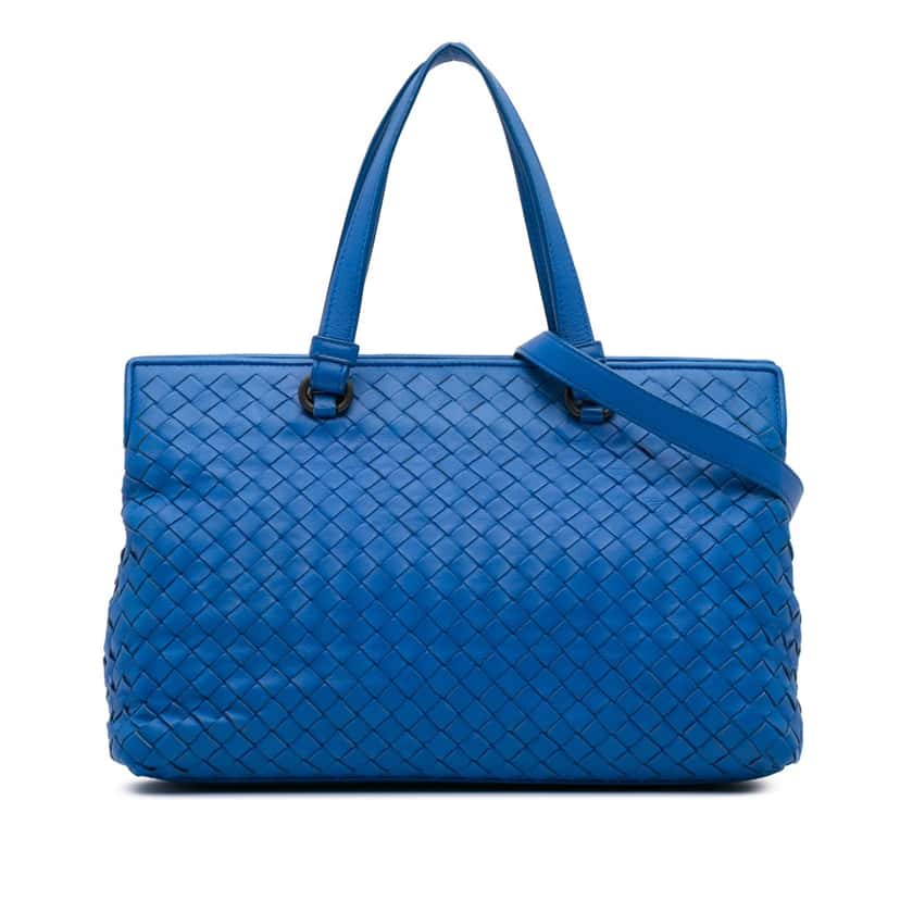 Bottega Veneta Nappa Intrecciato Satchel Blue Leather Good condition - Front View
