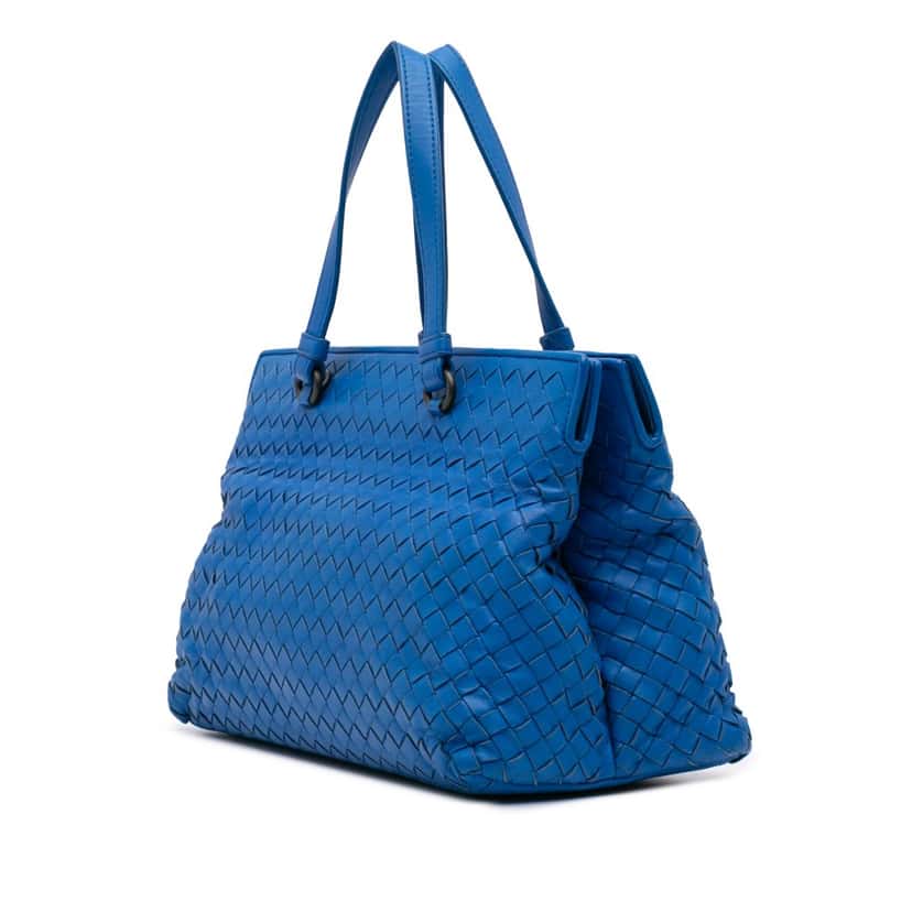 Bottega Veneta Nappa Intrecciato Satchel Blue Leather Good condition - Back View