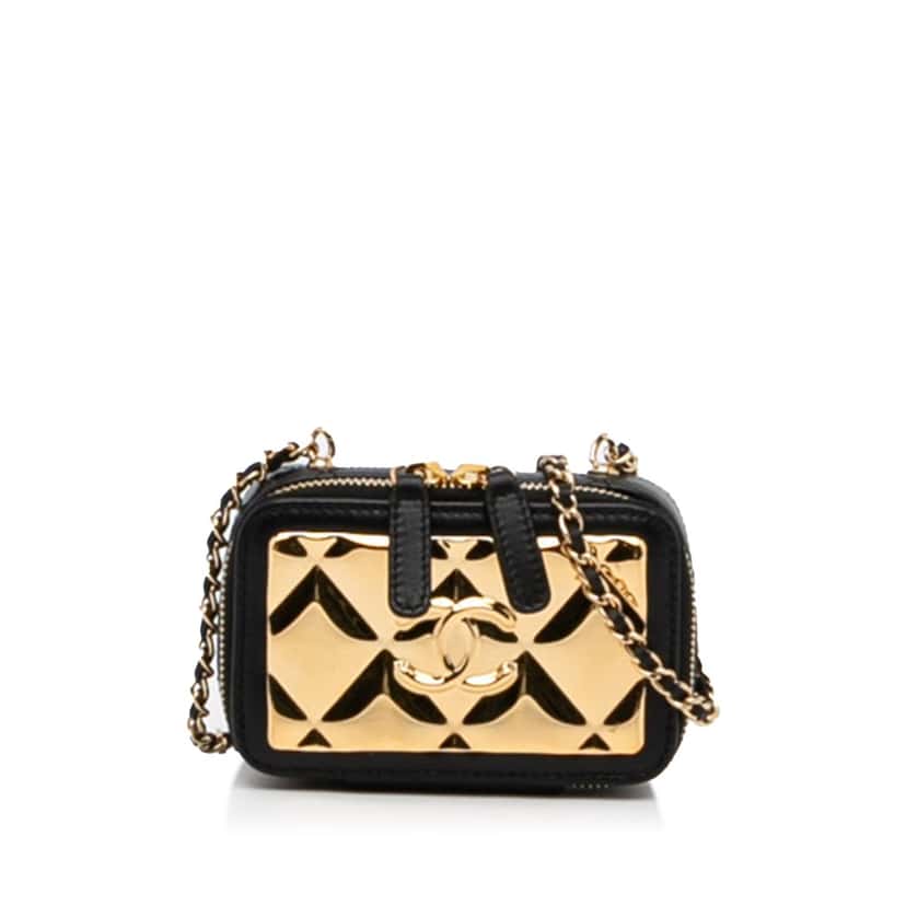 Chanel CC Quilted Golden Plate Vanity Crossbody Gold Leather Good condition - Front View