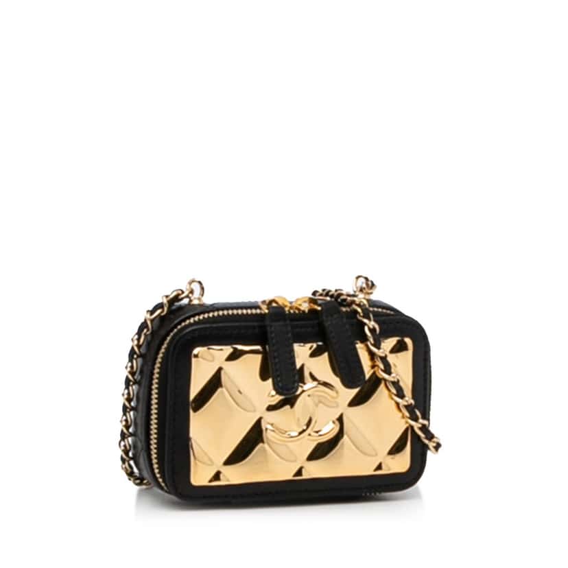 Chanel CC Quilted Golden Plate Vanity Crossbody Gold Leather Good condition - Back View