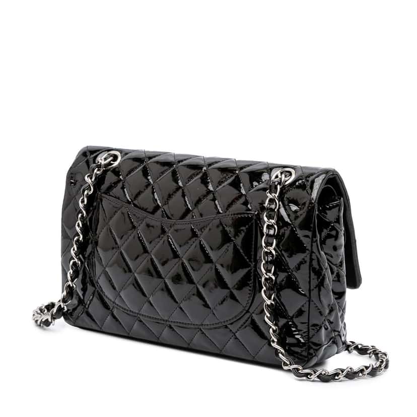 Chanel Medium Classic Patent Double Flap Black Leather Good condition - Back View