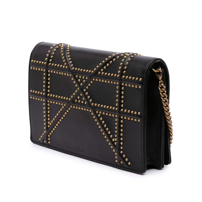 Dior Calfskin Studded Diorama Wallet on Chain Black Leather Good condition - Back View