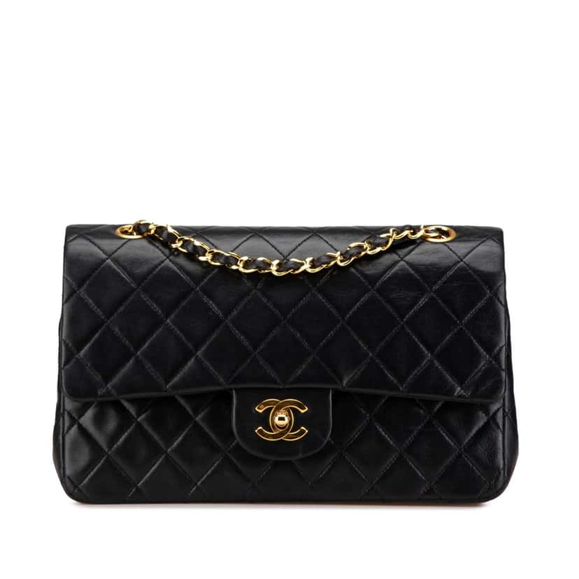 Chanel Medium Classic Lambskin Double Flap Black Leather Good condition - Front View