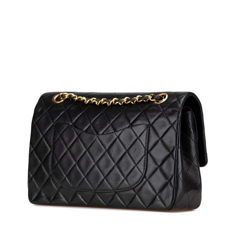 Chanel Medium Classic Lambskin Double Flap Black Leather Good condition - Back View