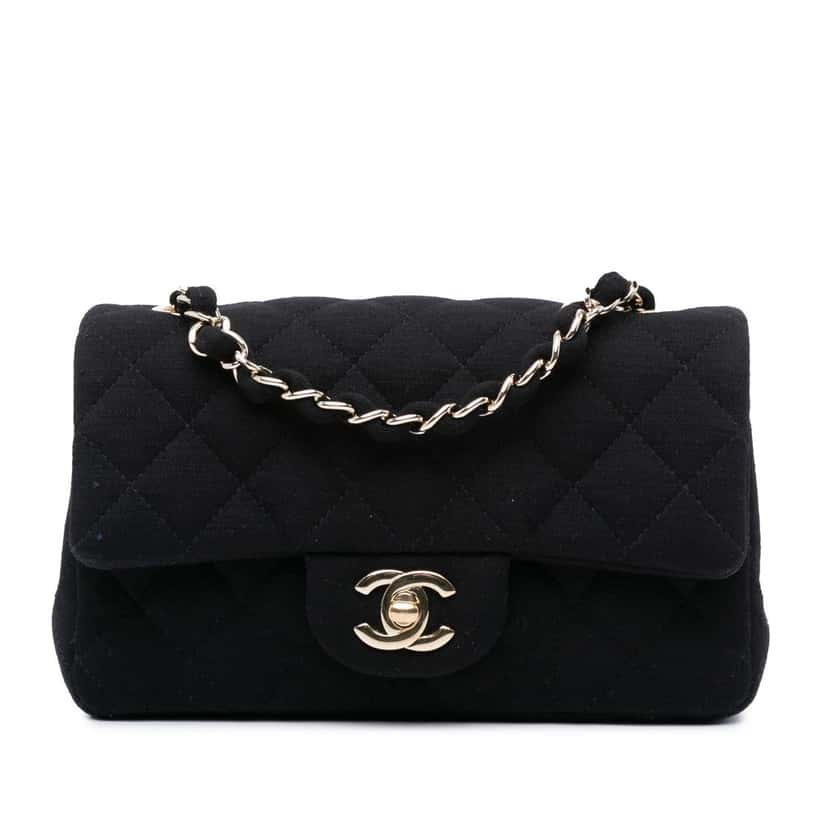 Chanel Mini Rectangular Classic Jersey Single Flap Black Cotton Good condition - Front View