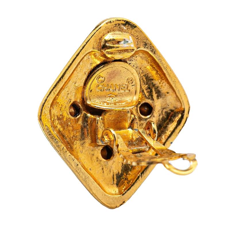 Chanel Gold Plated Diamond Crystal Clip on Earrings Gold Metal Good condition - Inside View