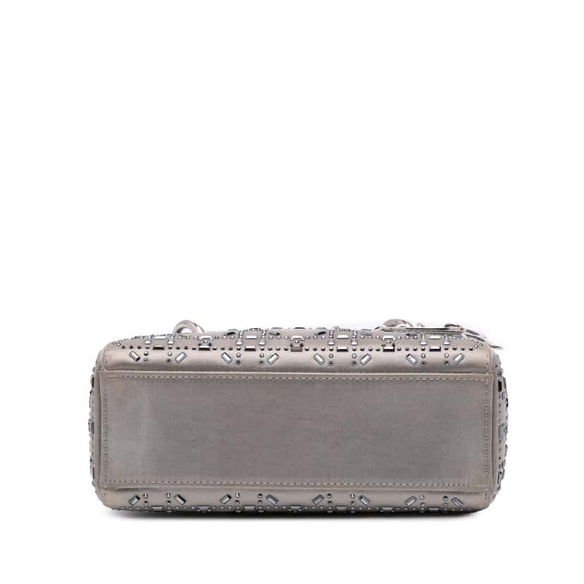 Dior Mini Satin Cannage Strass Crystal Embellished Lady Dior Grey Satin Good condition - Inside View