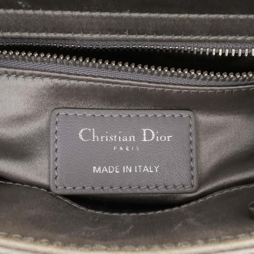 Dior Mini Satin Cannage Strass Crystal Embellished Lady Dior Grey Satin Good condition - Box View