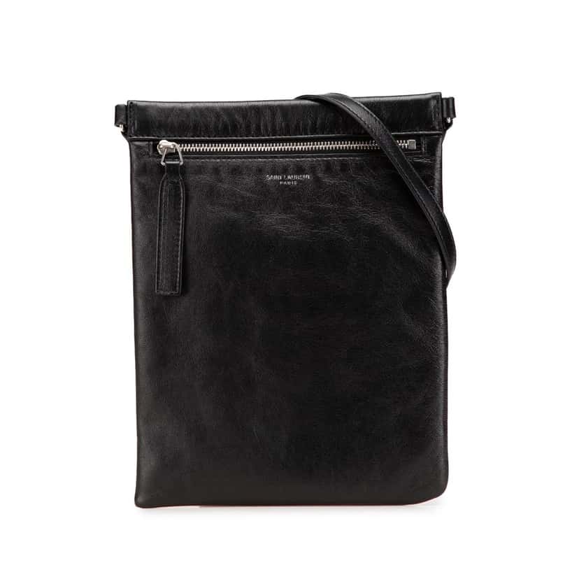 Saint Laurent Antiqued Lambskin Sid Flat Crossbody Black Leather Very good condition - Front View